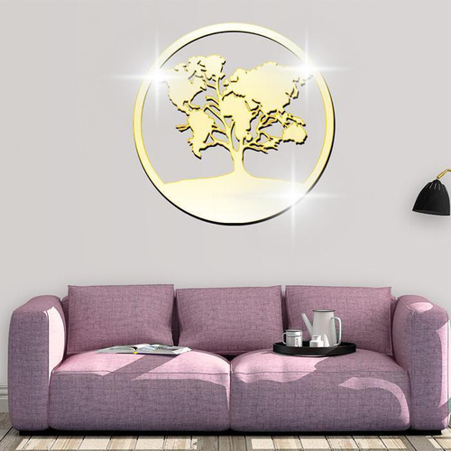 Árbol de espejo acrílico decorativo con mapa mundial dorado