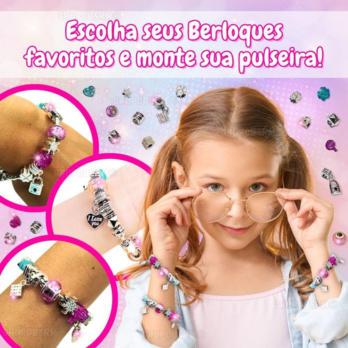 Kit De Beleza Infantil Criança Miçangas Berloque Pulseira