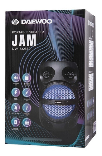 Parlante Portátil Daewoo 900 W Luces Led Rgb Radio Fm Y Usb