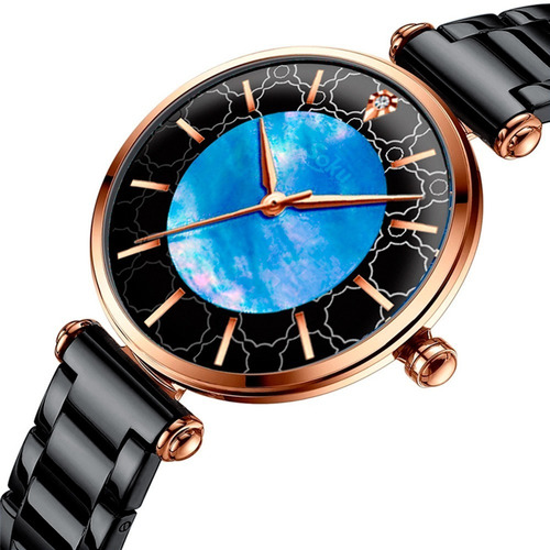 Reloj Inoxidable Nacar Brillante Elegante Mov Japones Cu Color de la correa Negro