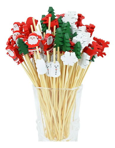 Para 100 Palillos De Comida Navideños De Bambú /