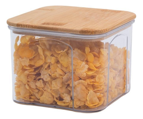 Pote Acrílico 650ml Com Tampa De Bambu Quadrado Oikos