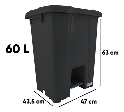 Lixeira Quadrada Plástica Com Pedal 60 Litros Jsn