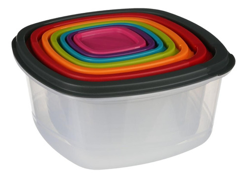 Set Envases Vianda Pote Alimentos Con Tapas Plástico Colores