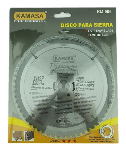 Disco Sierra Circular 7 1/4 Pulgadas 60 Dientes Kamasa