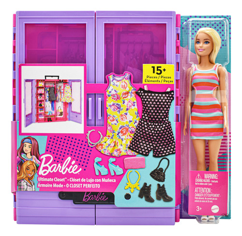 Barbie Fashionistas Closet De Lujo Con Muñeca 15 Pz Mattel