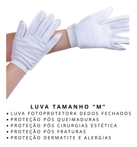 Luva Proteção Queimaduras Mãos M Fechada Algodão Dermatite