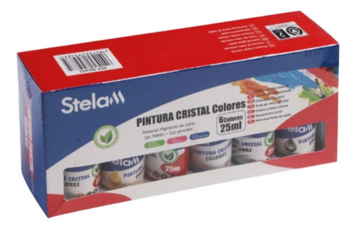 Pack Set Pintura Vidrio Cristal 6 Tonos 25ml C/u + Mezclador