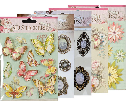 Calcomanías 3d Vintage Pájaros Mariposas Flores Para Manuali