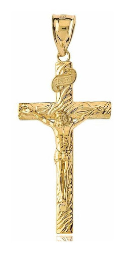 Colgante De Cruz De Crucifijo Con Textura De Madera De Oro .