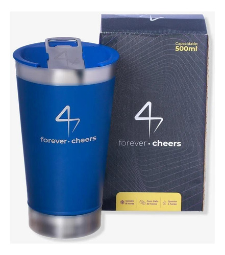 Copo Térmico Zonacriativa Opener Forever Cheers Azul 500 Ml