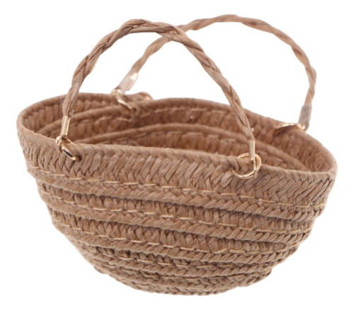 Casa De Muñecas A Escala 1/12, Bolso Tejido A Mano, Caqui
