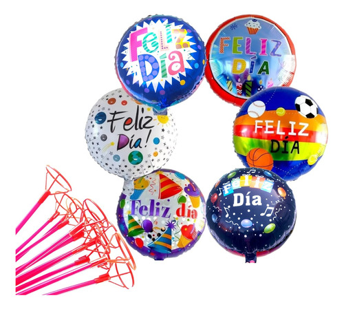 24 Globos Metálicos Felicidades Feliz Día Del Niños Con Vara