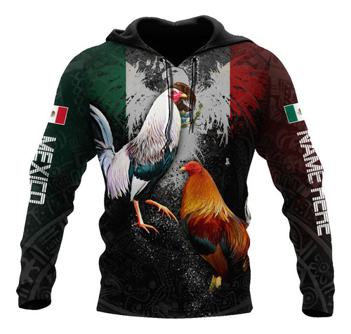 H Sudadera Con Capucha T349 Con Estampado De Gallo Mexicano