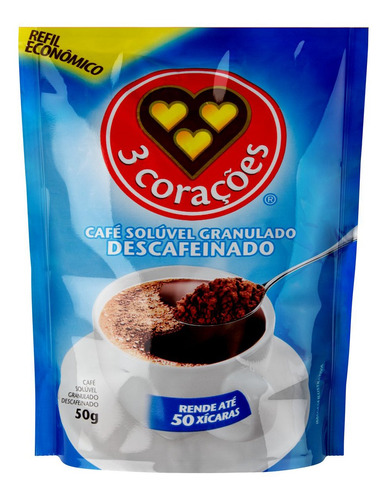 Café Solúvel Refil Descafeinado 50g 3 Corações