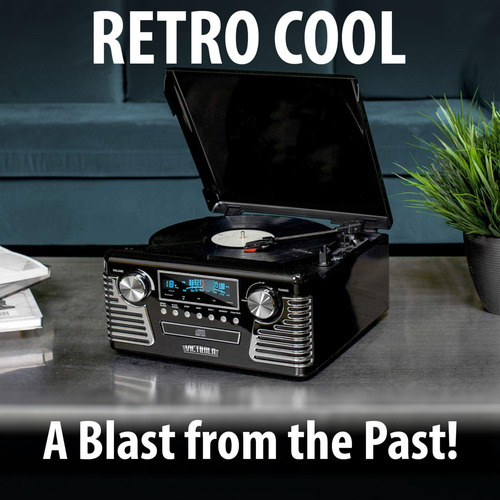 Victrola Tornamesa Bluetooth Para Cd Y Radio, Estilo Retro