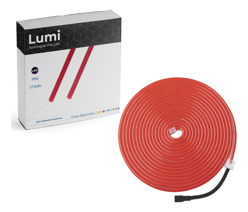 Fita Led Neon 5m Flexível 12v Ip67 Cor Da Luz Vermelho Com Fonte Lumi