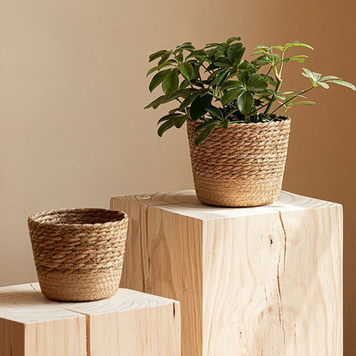 Maceta Z9straw Weaving Para Plantas, Cesto De Mimbre, Flor D