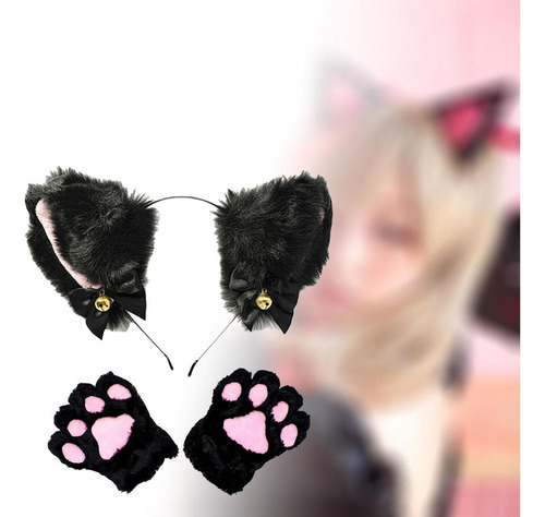 B Conjunto De Diadema Y Guantes Con Orejas De Gato De
