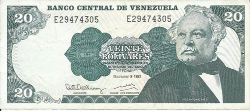 Venezuela  20 Bolivares  1992