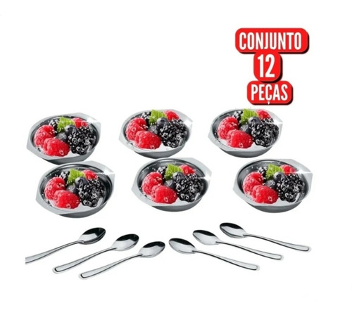 Imagem 4 de 6 de Conjunto Para Sobremesa 12 Peças Jogo De Taças Inox Gourmet