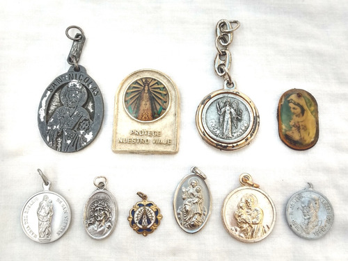10 Medallas Religiosas Antiguas Dijes Virgen María Y Otros
