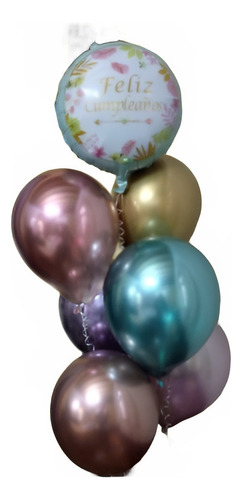 Globos Cromado Con Feliz Cumpleaños Inflado Con Helio