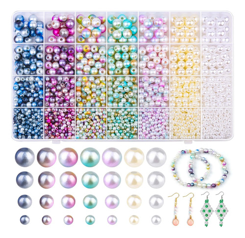 2200 Piezas De Perlas De Perlas, 4/6/8/8/10 Mm Multicolor Pe