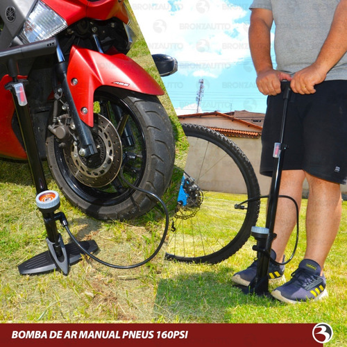 Imagem 2 de 7 de Bomba De Ar Manual Pneus Carro Moto Bicicleta 160psi Starfer