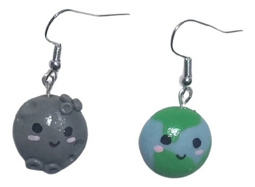 Aretes Planeta Tierra Y Luna Kawaii Espacio Exterior Moda