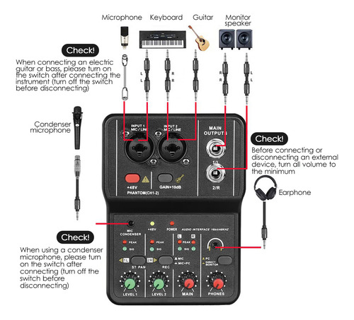 Tarjeta De Sonido Phantom Power 2 Salidas 48v Con Cable Usb-