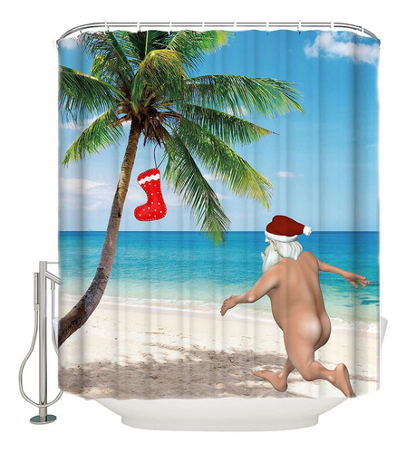 Cortinas De Ducha De Navidad Papá Noel Desnudo Corrien...