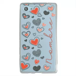 Funda Sony Xperia Antigolpes Corazones Personalizada Nombre