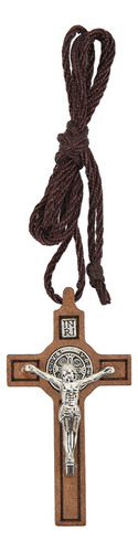 Collar De Crucifijo Con Cruz De Madera Aleación De Nogal Na