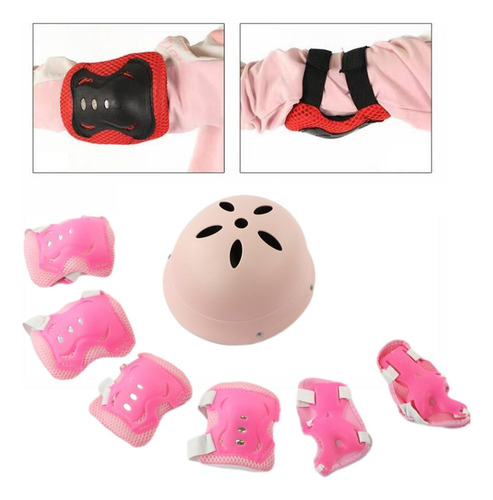 . Conjunto Casco Infantil Rodilleras Y Rosa