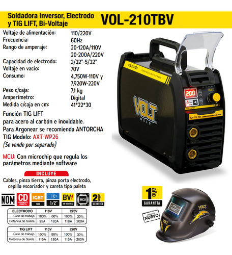Soldadora Inversor Electr 200a 110/220v Volt P210tbv +careta