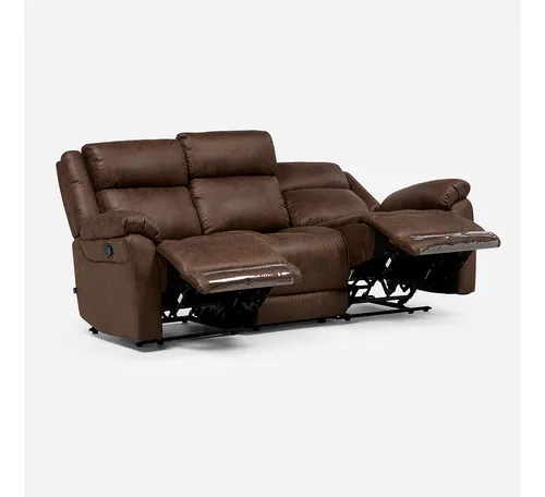 Sofá Reclinable Ascott 3 Cuerpos Manual Cuero Pu Chocolate