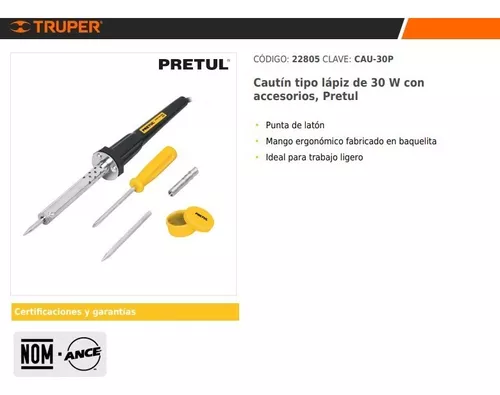 Cautin Tipo Lápiz 30 W Accesorios Pretul 22805