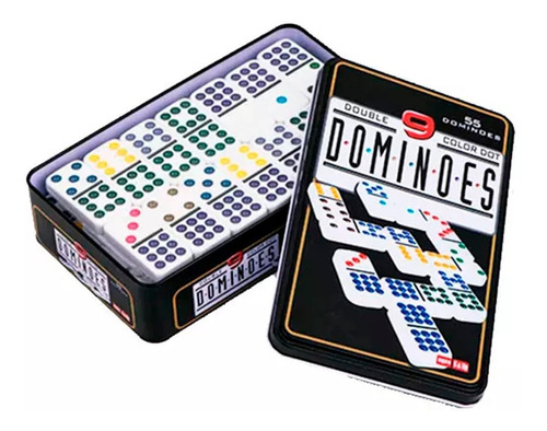 Domino Doble 9 Estuche Metálico 55 Fichas Gruesas De Lujo