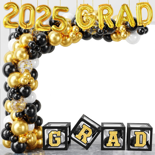 2025 Grad Globo Graduacion Con Caja Decoracion Graduacion Oro Grad