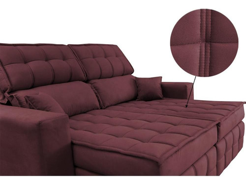Sofá Retrátil Reclinável 1,80m Mola Pocket Cama Inbox Nobre. Cor Vinho Desenho Do Tecido Liso
