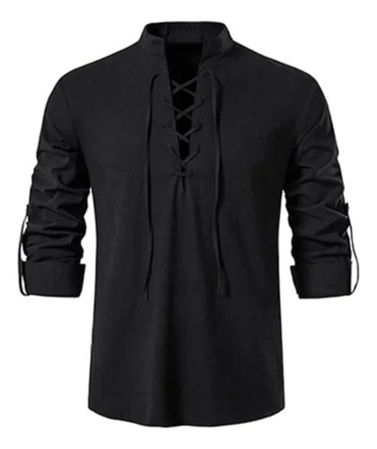 Camisa Con Cuello En V Para Hombre, Manga Larga, Casual, Con