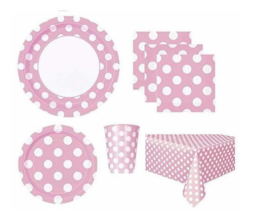 Paquetes De Fiesta - Pink Polka Dot Deluxe Pack For 16 Guest