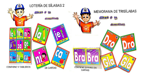 Pack Educativo Loteria Silabas Y Memorama Trisilabas Niños