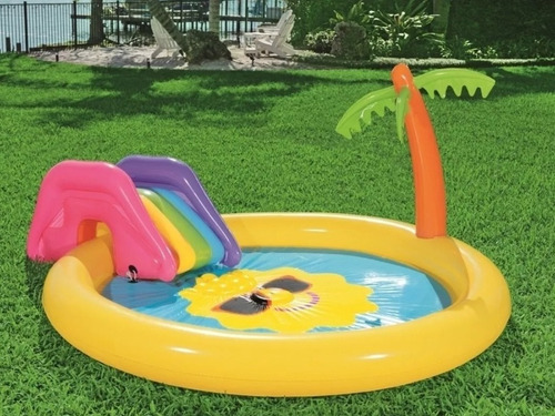 Pileta Isla Bestway Inflable Con Tobogan Emoji Palmera
