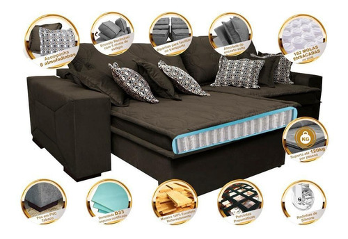 Sofá Retrátil 2,12m Pocket Cama Inbox Supreme Suede Café