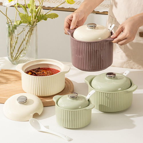 Tarro De Cerámica Para Yogur, Contenedor De Para Púrpura