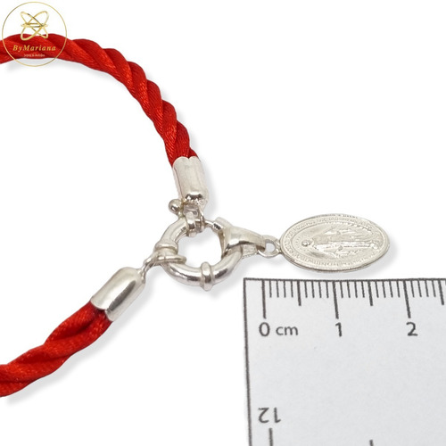 Pulsera Plata Hilo Seda Rojo Dije Medalla Milagrosa Marinero