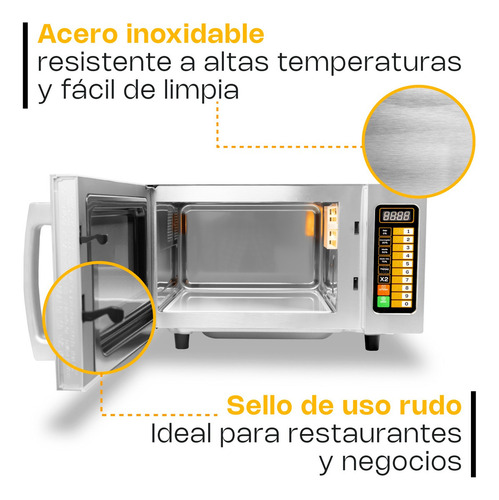 Microondas Industrial Digital Rhino Homic-09d 1000w 0.9 Ft Inoxidable 5 Niveles Potencia Descongelar Certificado Nom Panel Braille