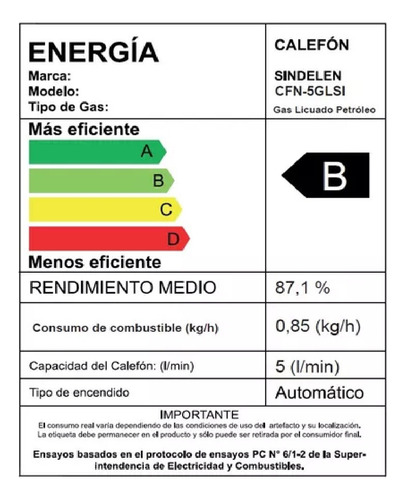 Calefon Sindelen 5 Lts Glp Tiro Natural Gas Licuado Plateado